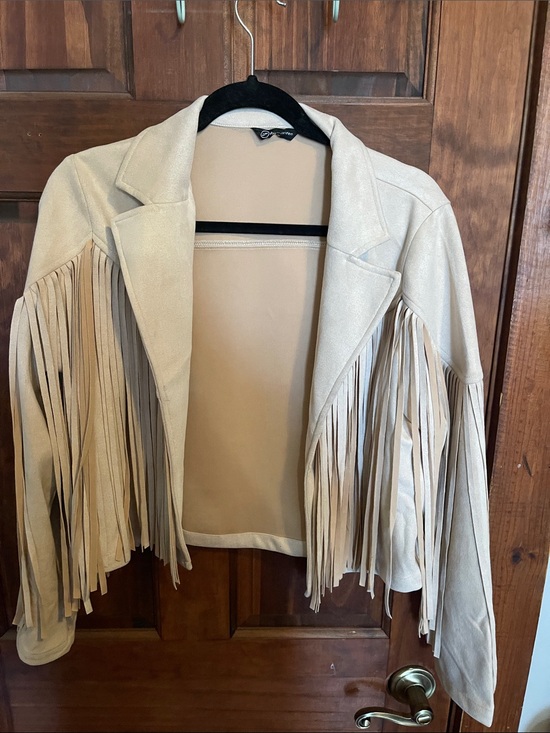 PrettyGarden Jackets & Blazers - Fringed Suede-Look Jacket in Beige — Women's Leather-Style Coat